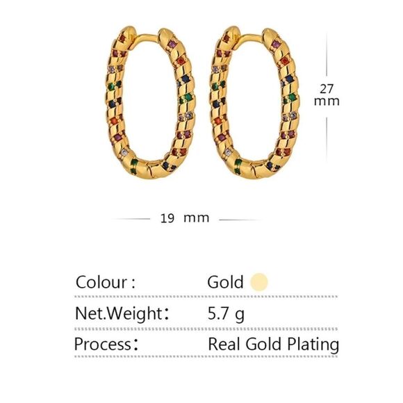 Gold Oval Rainbow Huggie Hoop Earrings 🌈 - Picture 8 of 8